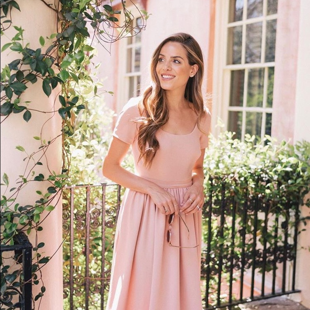 Gal Meets Glam Scoop Neck Crepe Fit + Flare Dress